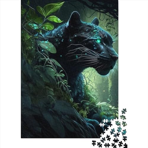 Schwarzes Leoparden-Puzzle für Erwachsene, 1000-teiliges Holzpuzzle für Erwachsene, Lernspiel, Herausforderungsspielzeug (Größe 75x50 cm) von LiJianXXS