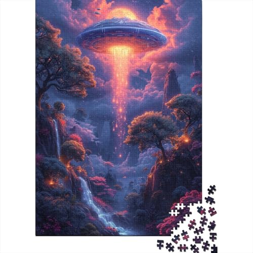 UFO in den Bergwolken Puzzle für Erwachsene 1000-teiliges Puzzle für Kinder Holzpuzzle Puzzle für Erwachsene Lernspiele Größe: 75 x 50 cm von LiJianXXS