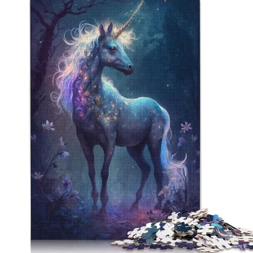 für Erwachsene, 1000-teiliges Einhorn-Blumen-Galaxie-Puzzle für Erwachsene, Holzpuzzle, Lernspiel für Erwachsene und Kinder, Größe: 75 x 50 cm von LiJianXXS