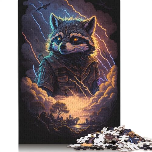 für Erwachsene, 1000-teiliges Fantasy-Art-Waschbär-Puzzle für Erwachsene, Kartonpuzzle, Lernspiel für Erwachsene und Kinder, Größe: 38 x 26 cm von LiJianXXS