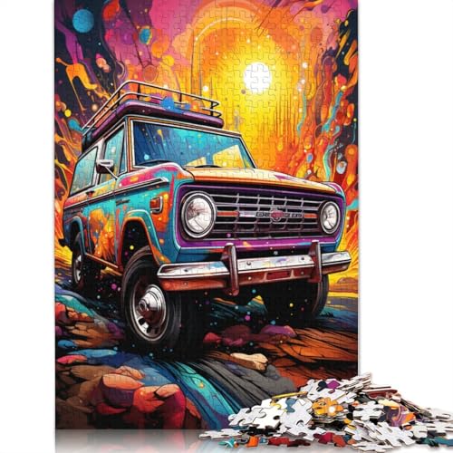 für Erwachsene 1000-teiliges Puzzle Buntes psychedelisches Retro-Auto bei Sonnenuntergang Puzzle für Erwachsene Kartonpuzzle Lernspiele für Erwachsene und Kinder 38x26cm von LiJianXXS