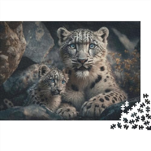 für Erwachsene 1000-teiliges Puzzle Schneeleopard mit Jungtier Puzzle für Erwachsene Holzbrettpuzzle Lernspiele für Erwachsene und Kinder Größe 50x75cm von LiJianXXS