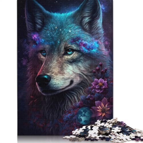 für Erwachsene 1000-teiliges Puzzle Wolf und Blumen, Puzzle für Erwachsene, Papppuzzle, Puzzle für Erwachsene, Lernspiel, Herausforderungsspielzeug (Größe 38 x 26 cm) von LiJianXXS