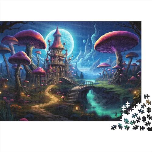 1000-teiliges Holzbrett-Puzzle Psychedelisches Pilzstadt-Puzzle für Erwachsene, Holzpuzzle, Lernspiel, 50 x 75 cm von LiJianXXXB