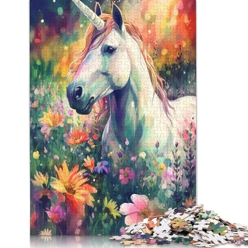 1000-teiliges Puzzle, Aquarell-Einhorn, Puzzle für Kinder, Holzpuzzle, Lernspiel für Erwachsene und Kinder, 75 x 50 cm von LiJianXXXB