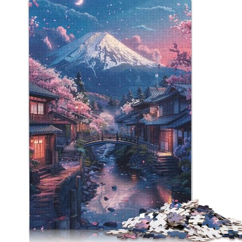 1000-teiliges Puzzle, Berg Fuji und Kirschblüte, Zhongli-Puzzle für Erwachsene, Kartonpuzzle, Lernspiel, Herausforderungsspielzeug, 38 x 26 cm von LiJianXXXB