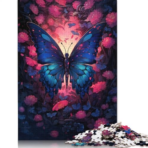 1000-teiliges Puzzle, Blaue Schmetterlinge und Blumen, Puzzle aus Karton, Familienunterhaltungsspielzeug, Größe 38 x 26 cm von LiJianXXXB