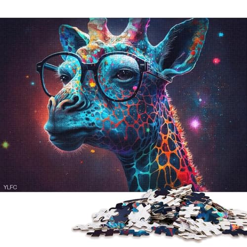 1000-teiliges Puzzle, Bunte Giraffe mit Brille, Puzzle für Erwachsene, Holzpuzzle, Lernspielzeug, 75 x 50 cm von LiJianXXXB