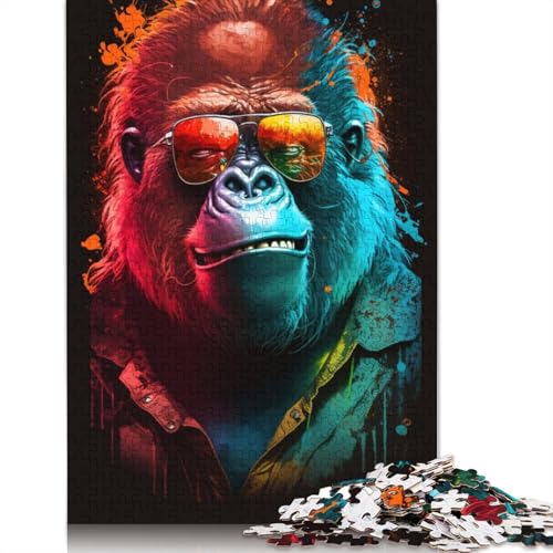 1000-teiliges Puzzle, Bunte Gorillas mit Brille, Zhongli-Puzzle für Erwachsene, Holzpuzzle, Lernspiel, Herausforderungsspielzeug, 75 x 50 cm von LiJianXXXB