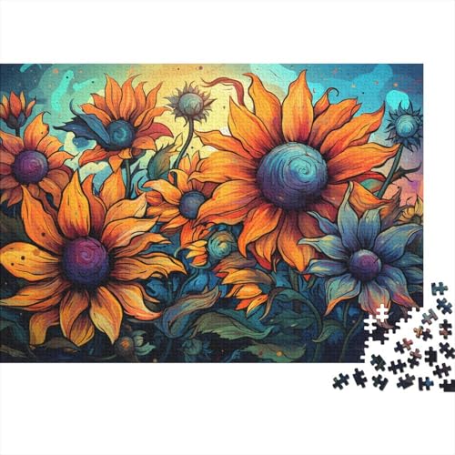 1000-teiliges Puzzle, Fantasie, bunter Sternenhimmel, Sonnenblumen, Puzzles für Erwachsene, Holzpuzzle, Lernspielzeug, Familienspiele, 50 x 75 cm von LiJianXXXB