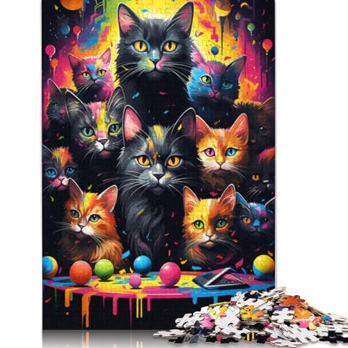 1000-teiliges Puzzle, Farbmalerei, psychedelische Katzen-Puzzles für Erwachsene und Kinder, Kartonpuzzle, tolles Geschenk für Erwachsene, Größe 38 x 26 cm von LiJianXXXB