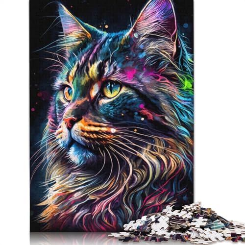 1000-teiliges Puzzle, Graffiti-Maine-Coon-Katze, Puzzle für Erwachsene, Holzpuzzle, interessantes Puzzle zur Stressreduzierung, 75 x 50 cm von LiJianXXXB