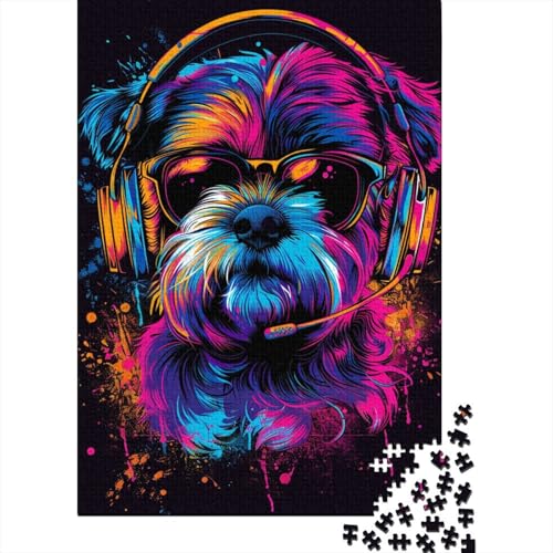 1000-teiliges Puzzle, Shih Tzu Neon, Puzzle für Erwachsene, Holzpuzzle, Lernspiele für Erwachsene und Kinder (Größe 75 x 50 cm) von LiJianXXXB