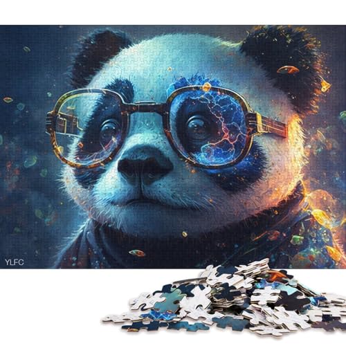 1000-teiliges Puzzle, bunter Panda mit Brille, Puzzle für Erwachsene, Kartonpuzzle, dekomprimierendes geistiges Lernspielzeug, 38 x 26 cm von LiJianXXXB