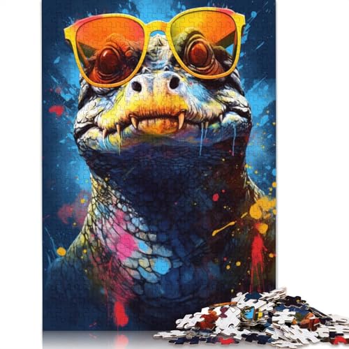 1000-teiliges Puzzle, buntes Krokodil mit Brille, Zhongli-Puzzle für Erwachsene, Kartonpuzzle, Lernspiel, Herausforderungsspielzeug, 38 x 26 cm von LiJianXXXB