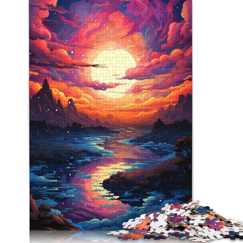 1000-teiliges Puzzle, farbenfrohe Fantasie-Sonnenuntergangslandschaft, Puzzles für Karton, Lernspielzeug, Größe 38 x 26 cm von LiJianXXXB