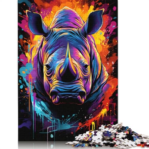 1000-teiliges Puzzle, farbenfrohe Psychedelia mit neonfarbenem Nashorn, Puzzle für Kinder, Kartonpuzzle, Lernspiele für Erwachsene und Kinder, Größe 38 x 26 cm von LiJianXXXB