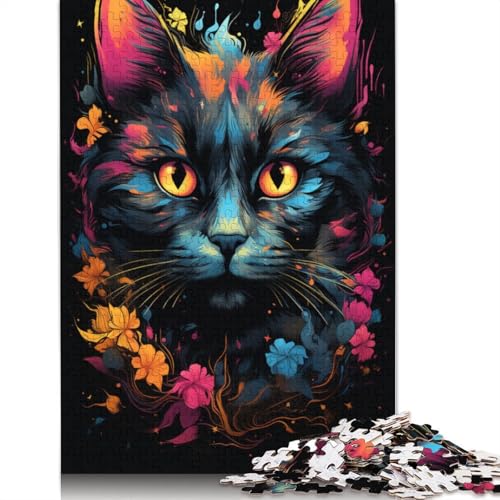 1000-teiliges Puzzle, farbenfrohes, bizarres, psychedelisches Katzen-Puzzle für Erwachsene, Holzpuzzle, Denksport-Puzzle für Erwachsene, Größe 75 x 50 cm von LiJianXXXB