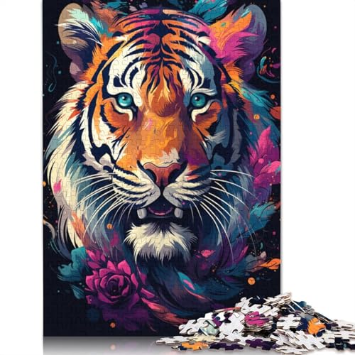 1000-teiliges Puzzle, farbenfrohes künstlerisches Tiger-Puzzle, Holzpuzzle, Familienunterhaltungsspielzeug, Größe 75 x 50 cm von LiJianXXXB