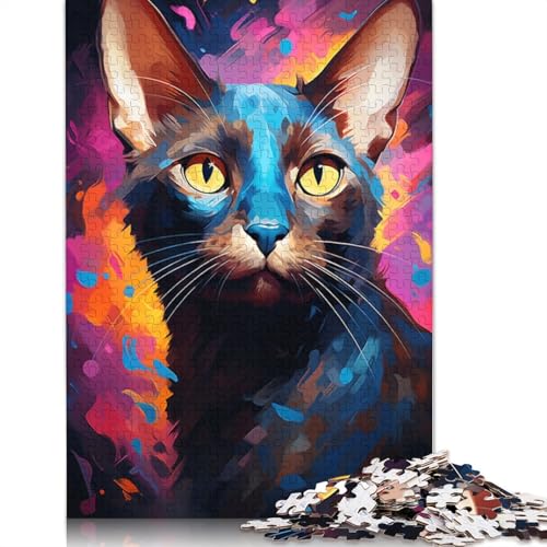 1000-teiliges Puzzle, farbenfrohes psychedelisches Gemälde Einer Burma-Katze, Puzzles für Karton, Lernspielzeug, Größe 38 x 26 cm von LiJianXXXB