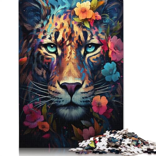 1000-teiliges Puzzle, farbenfrohes psychedelisches Leoparden-Puzzle für Kinder, Kartonpuzzle, Lernspiele für Erwachsene und Kinder, Größe 38 x 26 cm von LiJianXXXB