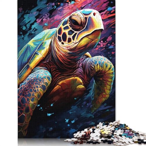 1000-teiliges Puzzle, farbenfrohes psychedelisches Schildkröten-Puzzle für Kinder, Holzpuzzle, Lernspiele für Erwachsene und Kinder, Größe 75 x 50 cm von LiJianXXXB