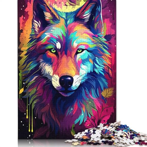 1000-teiliges Puzzle, psychedelische Farbmalerei, Wolfspuzzles für Holzpuzzle, Lernspielzeug, Größe 75 x 50 cm von LiJianXXXB