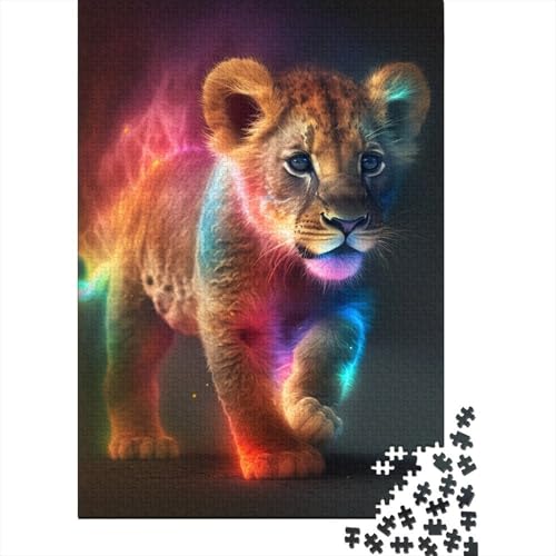 1000-teiliges Puzzle Art Bunte Löwen Puzzle Holzpuzzle für Erwachsene Lernspiel (Größe 75 x 50 cm) von LiJianXXXB