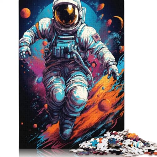 1000-teiliges Puzzle Astronauten Spielen im farbenfrohen Weltraum, Puzzle für Erwachsene, Holzpuzzle, Puzzles für Erwachsene, Lernspiel, Herausforderungsspielzeug, Größe 75 x 50 cm von LiJianXXXB