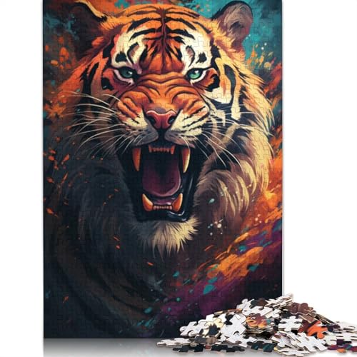 1000-teiliges Puzzle Bunte Psychedelia des wütenden Tigers, Puzzle für Erwachsene, Holzpuzzle, Puzzles für Erwachsene, Lernspiel, Herausforderungsspielzeug, Größe 75 x 50 cm von LiJianXXXB