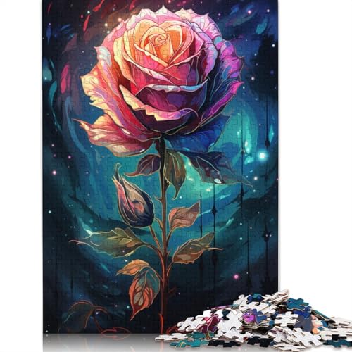 1000-teiliges Puzzle Bunte Psychedelia of Galaxy Rose, Puzzles für Karton, Lernspielzeug, Größe 38 x 26 cm von LiJianXXXB