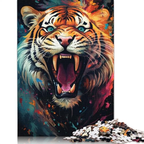 1000-teiliges Puzzle Bunte Psychedelia of Galaxy Tiger, Puzzle für Erwachsene, Kartonpuzzle, Puzzles für Erwachsene, Lernspiel, Herausforderungsspielzeug, Größe 38 x 26 cm von LiJianXXXB