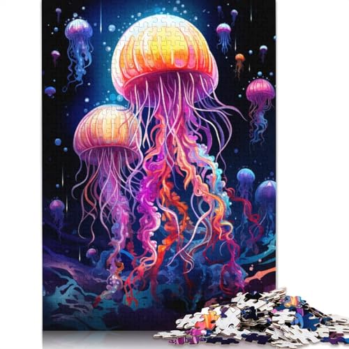 1000-teiliges Puzzle Bunte Psychedelie geheimnisvoller Quallen, Puzzle für Erwachsene und Kinder, Papppuzzle, tolles Geschenk für Erwachsene, Größe 38 x 26 cm von LiJianXXXB