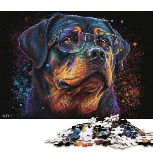 1000-teiliges Puzzle Bunter Rottweiler mit Brille, Puzzle für Erwachsene, Kartonpuzzle, Lernspiel für Erwachsene und Kinder (Größe 38 * 26 cm) von LiJianXXXB