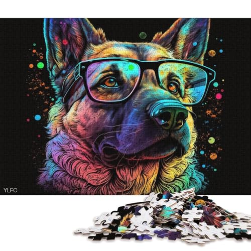 1000-teiliges Puzzle Deutscher Schäferhund mit Brille, Puzzle für Erwachsene, Holzpuzzle, anspruchsvolles Spiel, 75 x 50 cm von LiJianXXXB