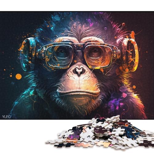 1000-teiliges Puzzle EIN AFFE trägt eine Brille, Puzzle für Erwachsene, Holzpuzzle, Lernspiel für Erwachsene und Kinder (Größe 75 * 50 cm) von LiJianXXXB