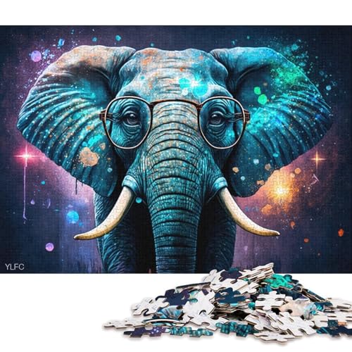 1000-teiliges Puzzle Kosmischer Elefant trägt eine Brille, Puzzle für Erwachsene, Puzzle aus Pappe, Lernspiele, Puzzle zur Heimdekoration. (Größe 38 * 26 cm) von LiJianXXXB