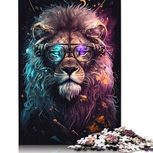 1000-teiliges Puzzle Löwe mit Brille, Puzzle für Erwachsene, Papppuzzle, tolles Geschenk für Erwachsene (Größe 38 x 26 cm) von LiJianXXXB