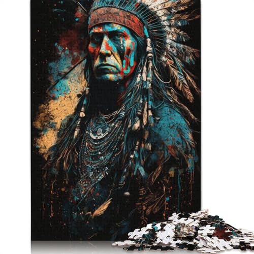 1000-teiliges Puzzle Native American Warior Puzzle für Kinder, Papppuzzle für Familienspaß und Spieleabend, 38 x 26 cm von LiJianXXXB