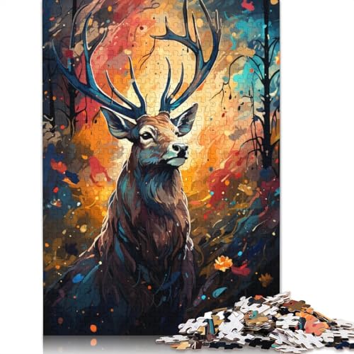 1000-teiliges Puzzle Sternenhimmel Farbmalerei Hirsch Puzzle für Erwachsene Kartonpuzzle Lernspiele Heimdekoration Puzzlegröße 38x26cm von LiJianXXXB