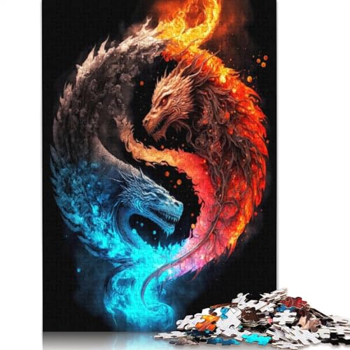 1000-teiliges Puzzle Yin und Yang Drache Puzzle für Kinder Kartonpuzzle Lernspiel für Erwachsene Kinder 38x26cm von LiJianXXXB