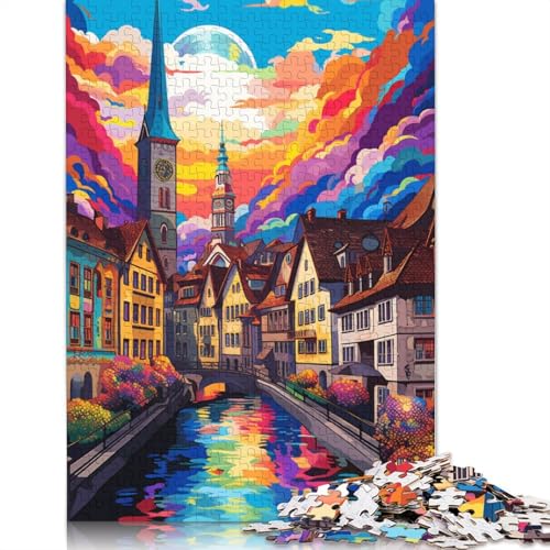 1000-teiliges Puzzle Zürcher Altstadt, Puzzle für Kinder, Holzpuzzle, Lernspiele für Erwachsene und Kinder, Größe 75 x 50 cm von LiJianXXXB