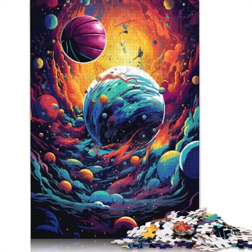 1000-teiliges Puzzle für Erwachsene, Basketball, umgeben von Planeten, Puzzles aus Karton, Lernspiel, Herausforderungsspielzeug, Größe 38 x 26 cm von LiJianXXXB