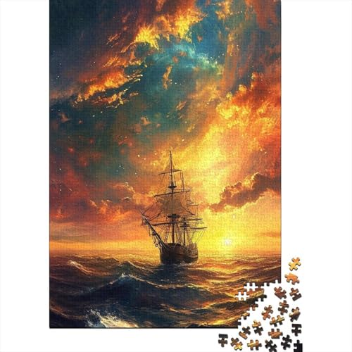 1000-teiliges Puzzle für Erwachsene, Boot bei Sonnenuntergang, Puzzle für Erwachsene, Holzpuzzle, entspannendes geistiges Lernspielzeug, Größe: 75 x 50 cm von LiJianXXXB