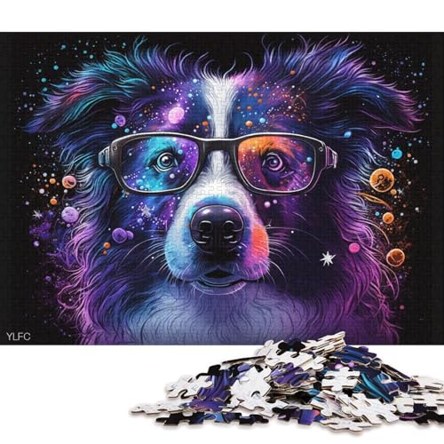 1000-teiliges Puzzle für Erwachsene, Border Collie mit Brille, Puzzle für Karton, Puzzlespielzeug, Denkspiel (Größe 38 * 26 cm) von LiJianXXXB