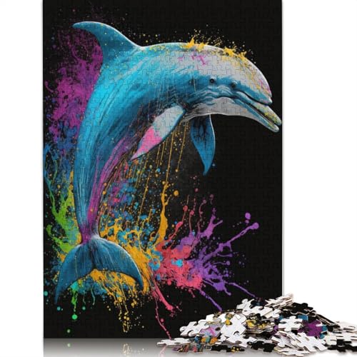 1000-teiliges Puzzle für Erwachsene, Bunte Delfine, Puzzle für Kinder, Kartonpuzzle, Lernspiele für Erwachsene und Kinder, 38 x 26 cm von LiJianXXXB