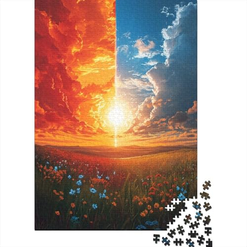 1000-teiliges Puzzle für Erwachsene, EIS- und Feuerhimmel-Puzzle, Holzpuzzle für Erwachsene, Erwachsene und Kinder, Größe: 75 x 50 cm von LiJianXXXB