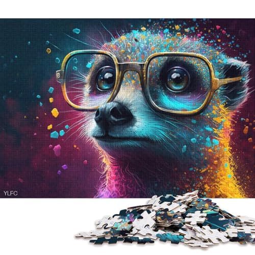 1000-teiliges Puzzle für Erwachsene, Erdmännchen mit Brille, Puzzle für Erwachsene, Holzpuzzle, Spielzeug, Wanddekoration, 75 x 50 cm von LiJianXXXB