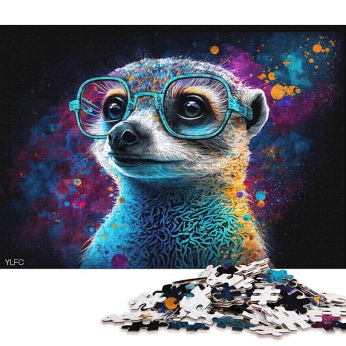 1000-teiliges Puzzle für Erwachsene, Erdmännchen mit Brille, Puzzle für Erwachsene, Holzpuzzle, tolles Geschenk für Erwachsene (Größe 75 * 50 cm) von LiJianXXXB