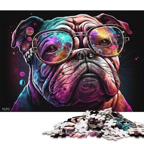 1000-teiliges Puzzle für Erwachsene, Galaxy Bulldog mit Brille, Puzzle für Karton, Puzzlespielzeug, Denkspiel (Größe 38 * 26 cm) von LiJianXXXB